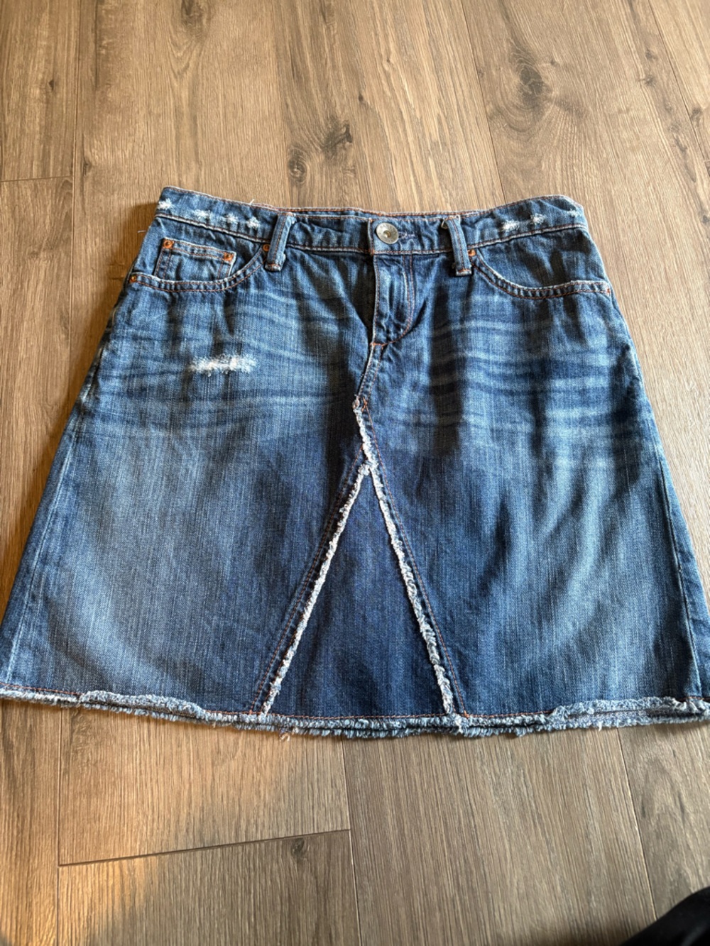 Banana Republic Blue Denim A-Line Skirt with Frayed Slit